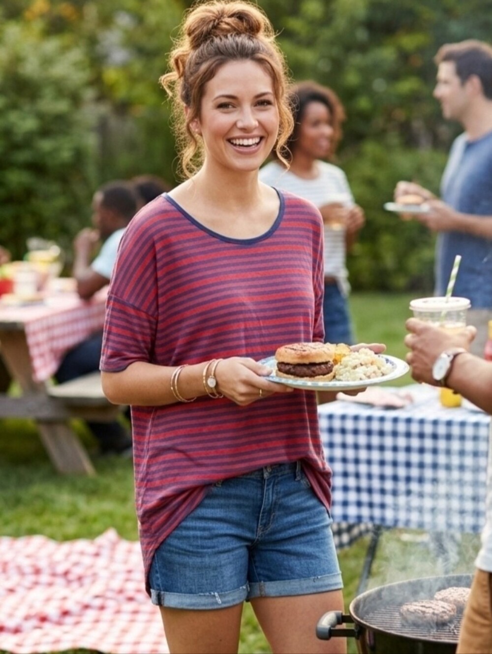 NWT LuLaRoe XS S Irma Red Blue Striped Tunic Top Memorial Day — Nice Gift!